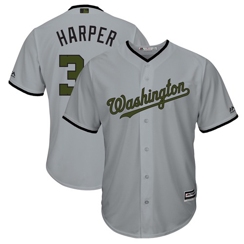 Nationals #34 Bryce Harper Grey New Cool Base 2018 Memorial Day Stitched MLB Jersey